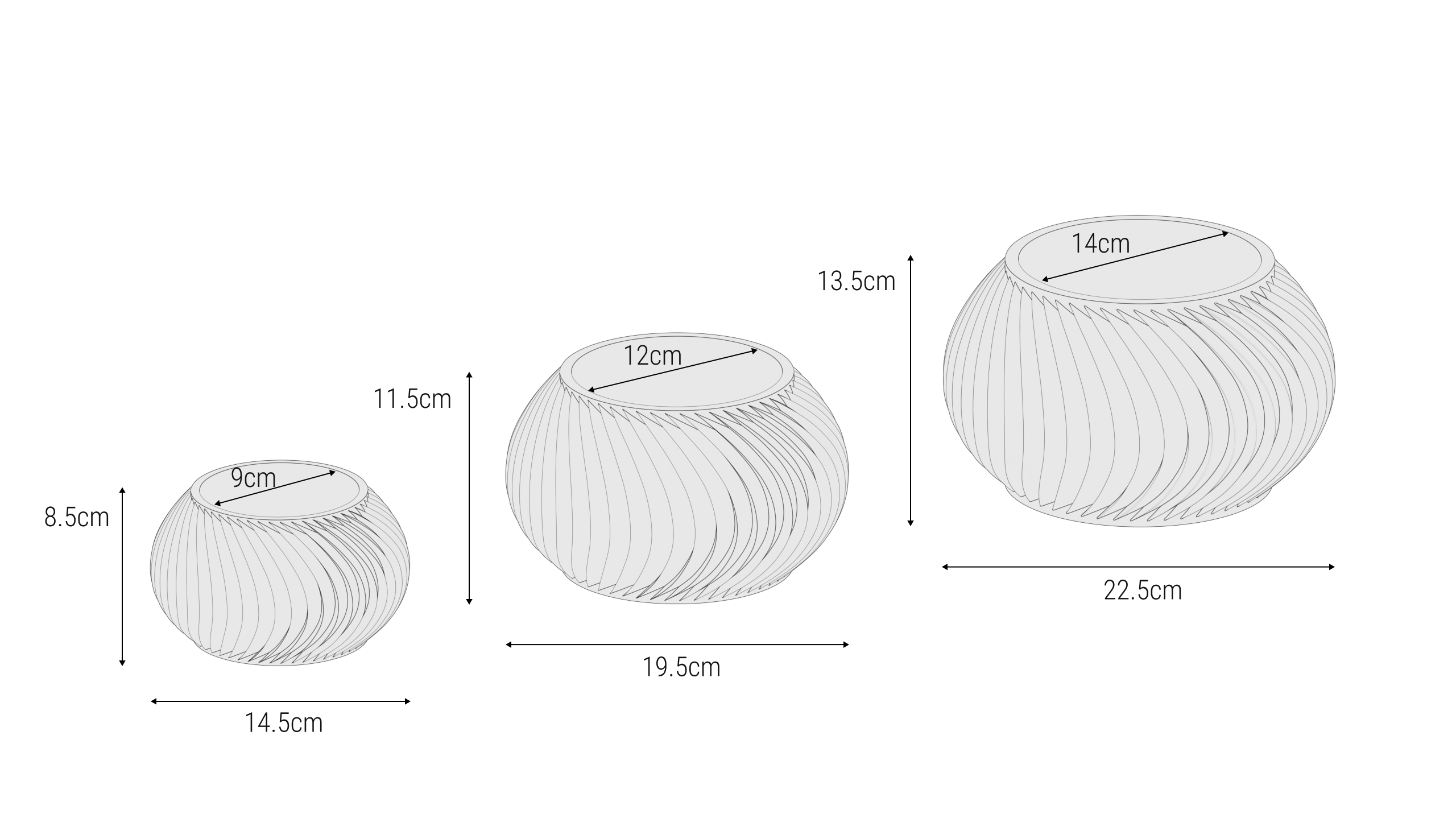 Rappresentazione grafica delle tre dimensioni del vaso Caleth