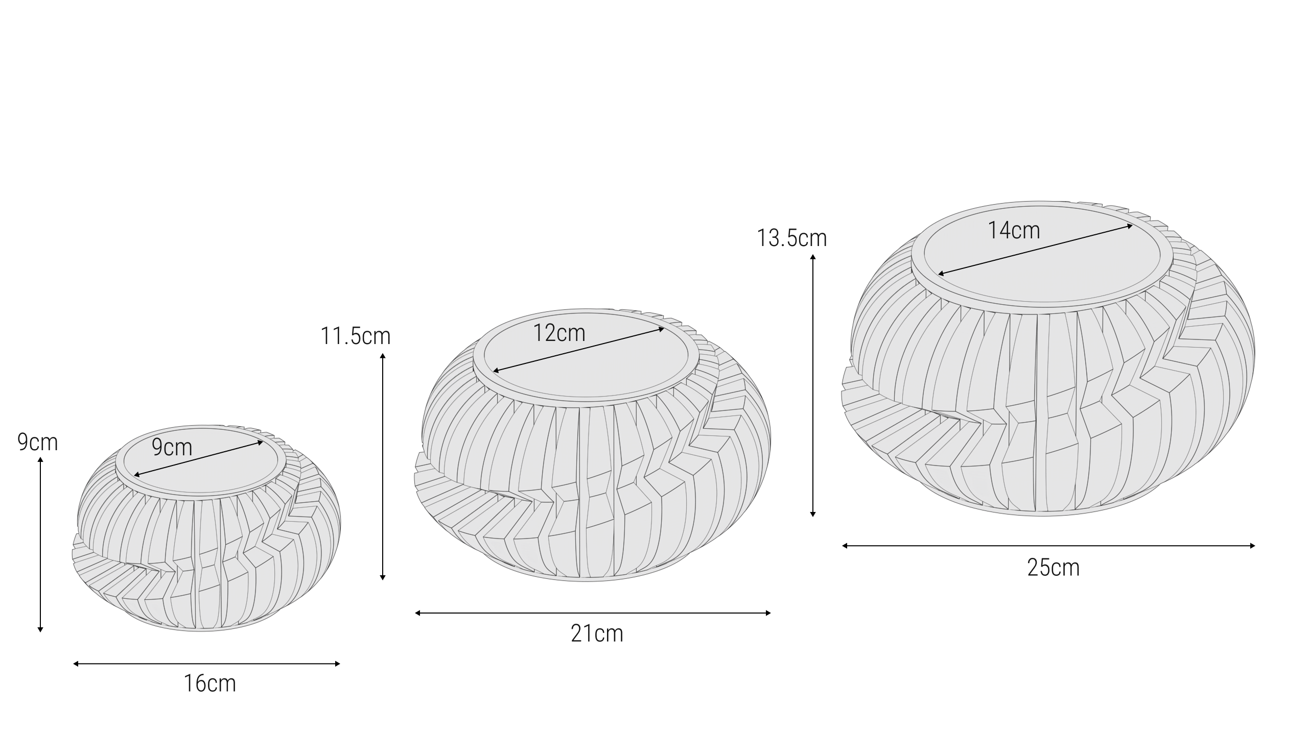 Modello 3D grafico delle diverse dimensioni del vaso Luxira