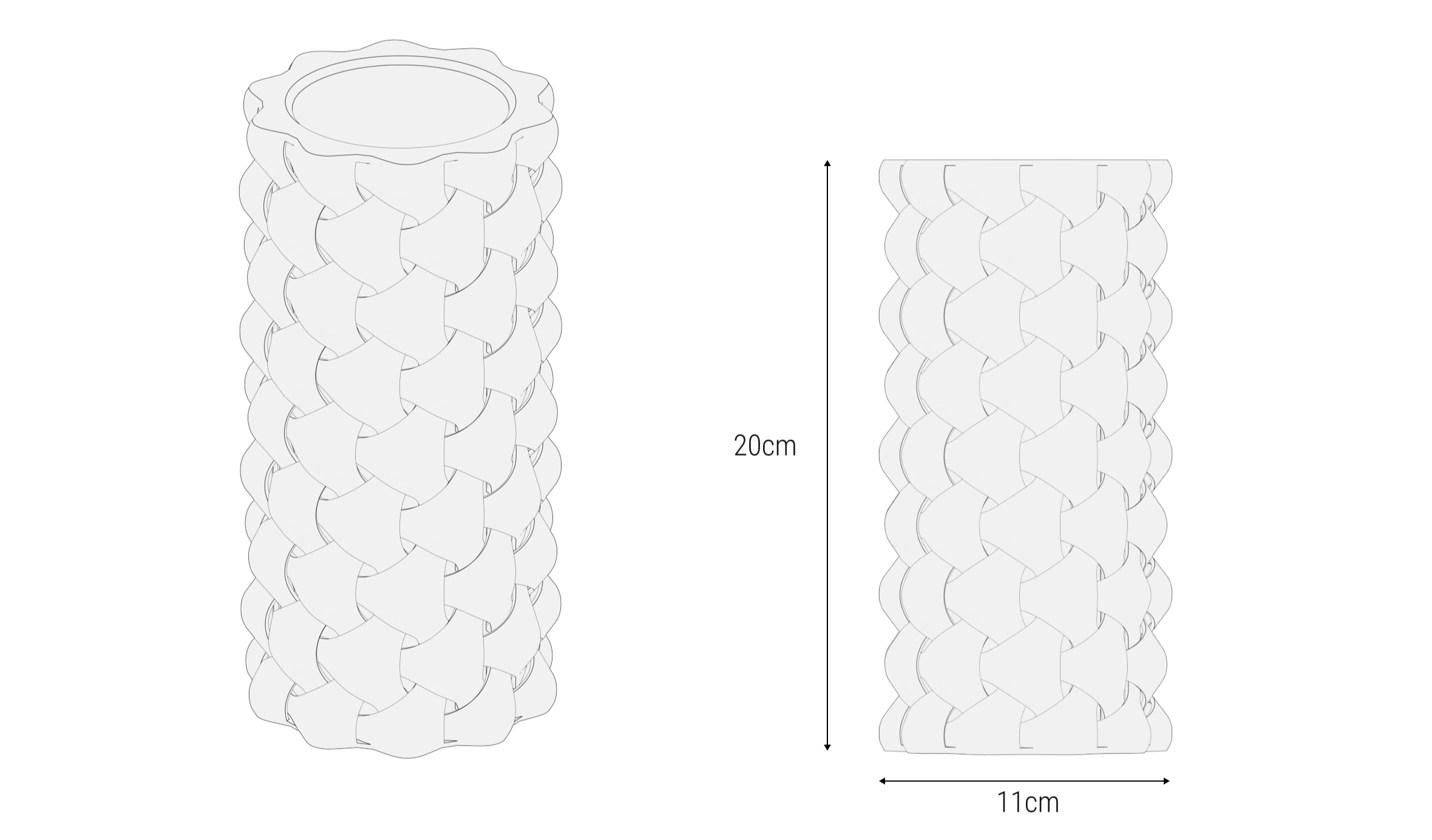 Foto illustrativa delle dimensioni del vaso allungato a texture intrecciata Triweave