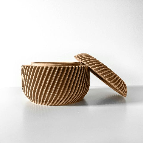 Portaoggetti beige con coperchio aperto a linee oblique di design